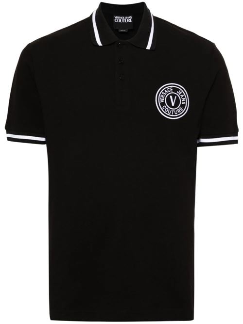 Polo nera con logo  V-Emblem ricamato Versace Jeans | 76GAGT03CJ01T899